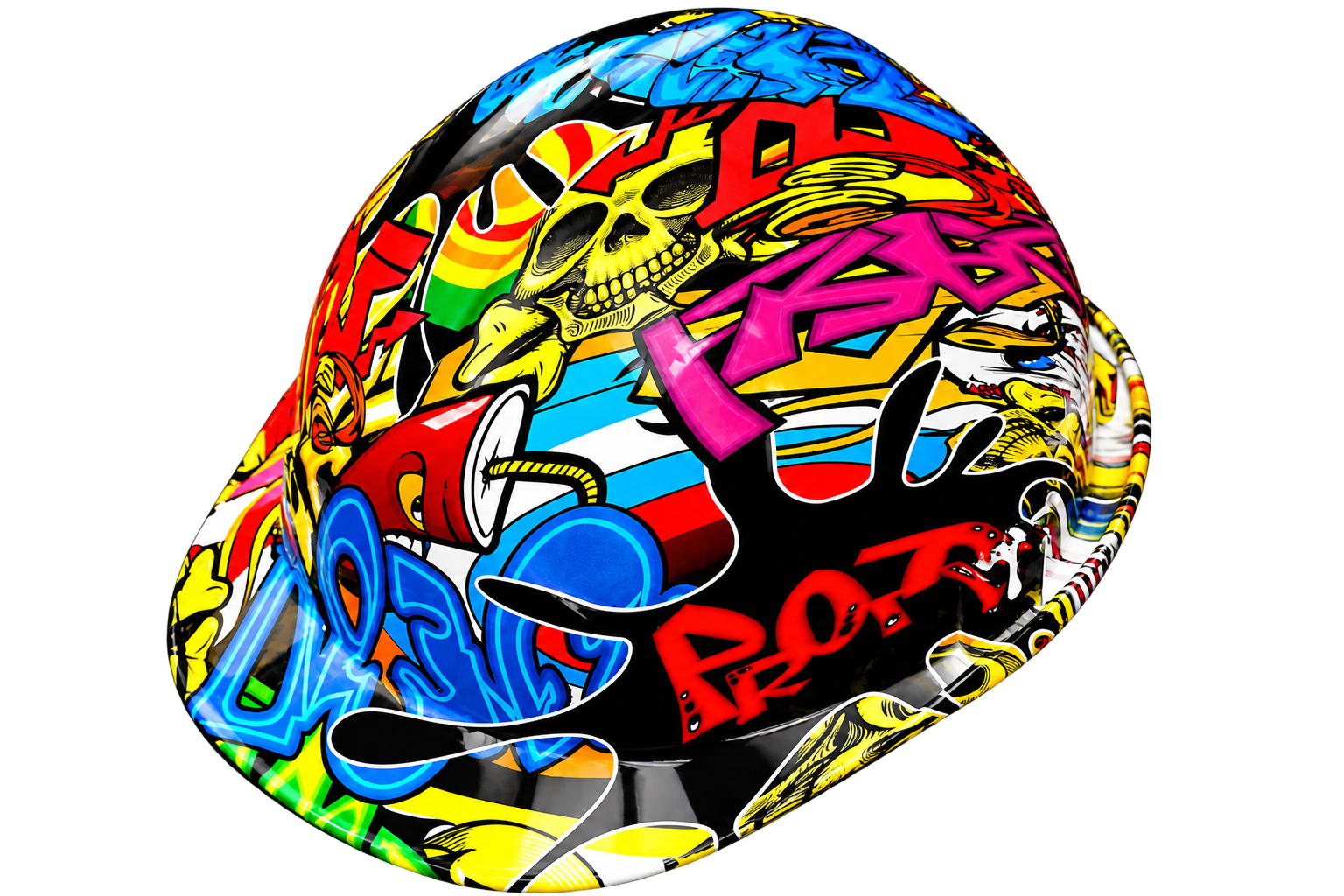 Kask ochronny ozdobiony kolorowym hydrograficznym graffiti