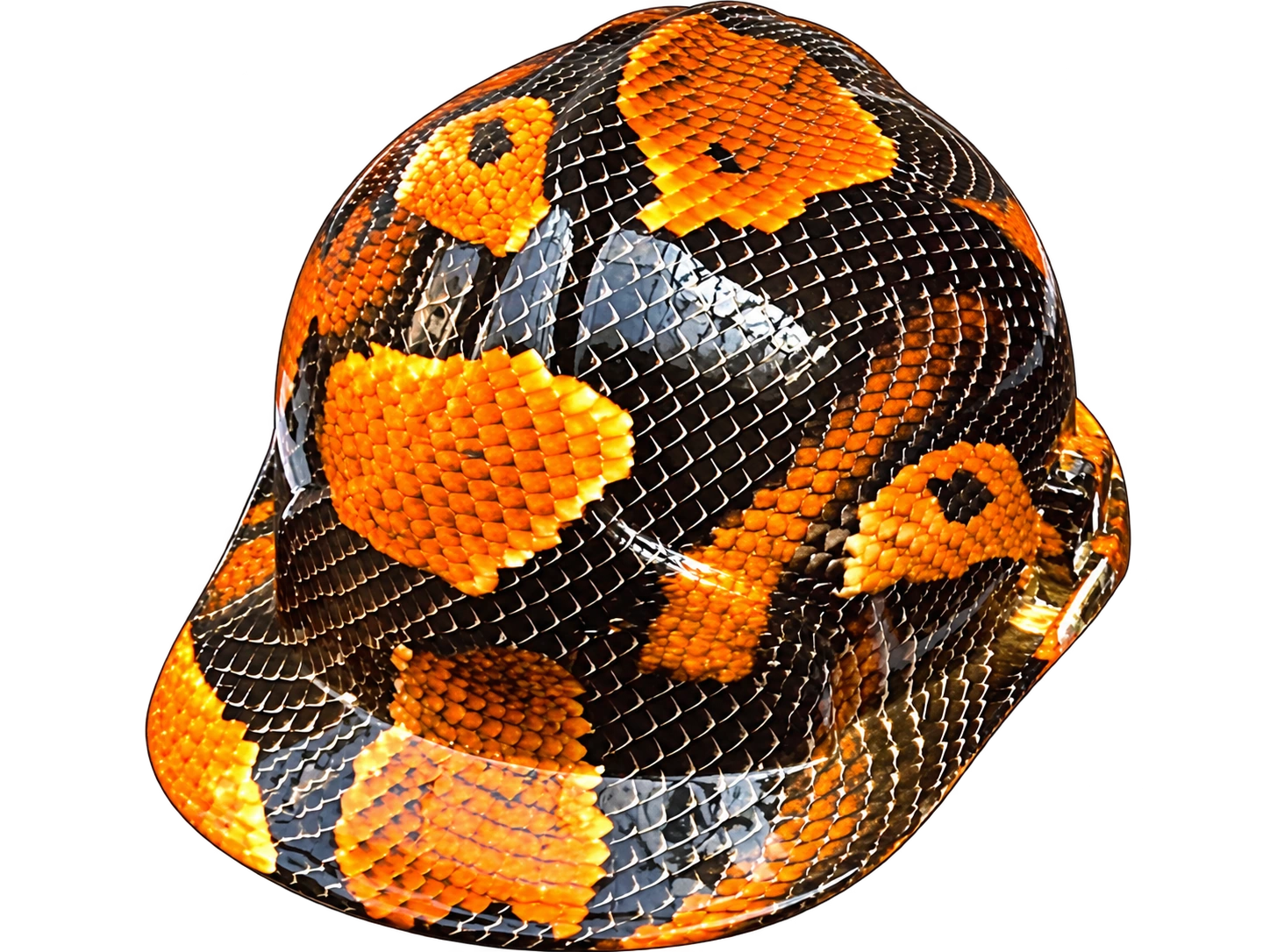 přilba s oranžovým vzorem