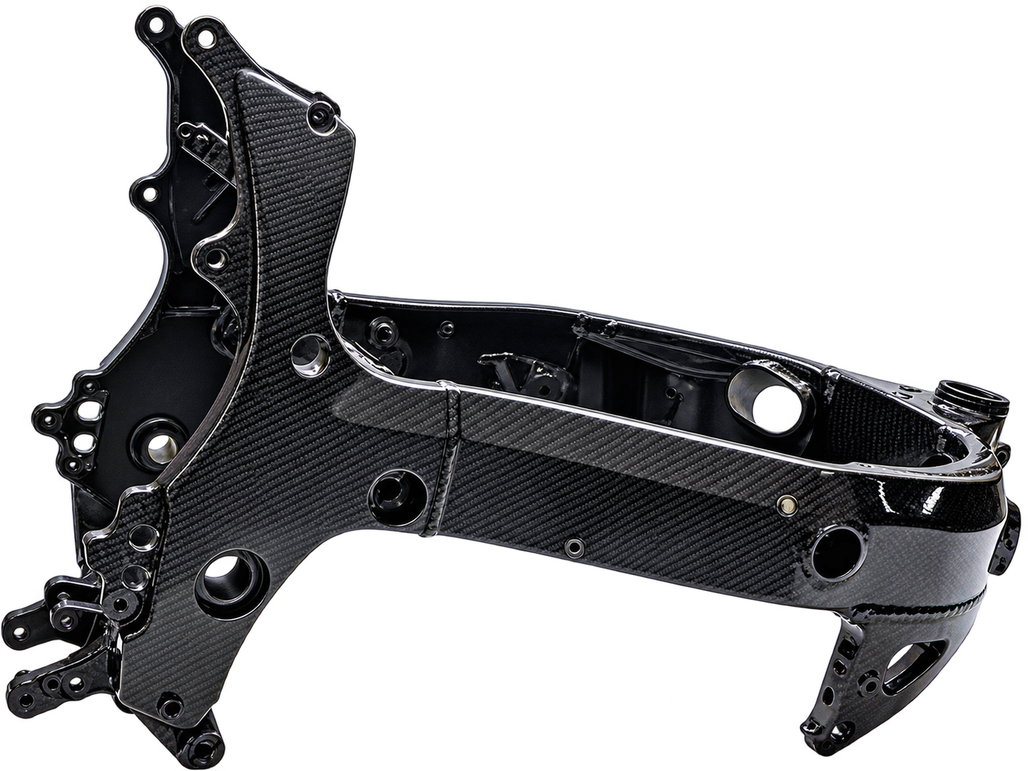 Rám motocyklu s karbonovým vzorem naneseným hydrografickým tiskem